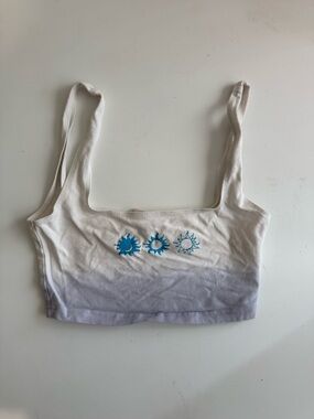 TNA White to Lavender Ombre Crop Tank with Blue Sun